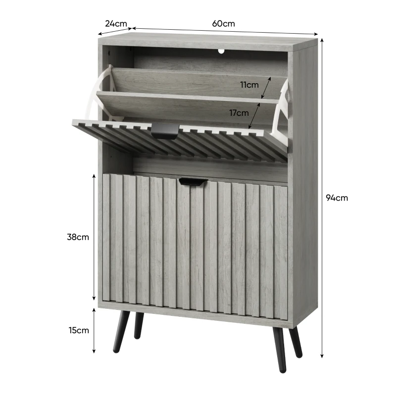 Schuhschrank, platzsparendes Klappdesign, verstellbare Fächer, 60x24x94 cm, Grau