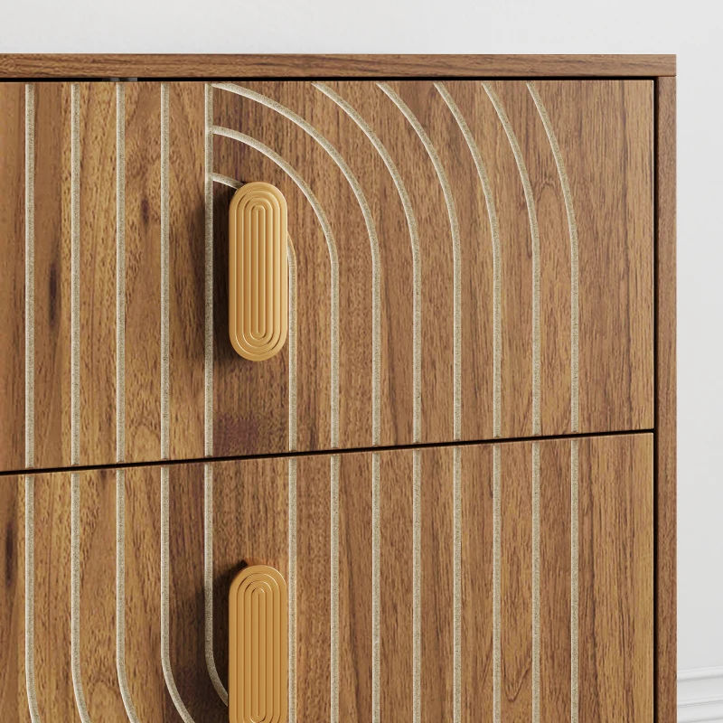 Nachttisch mit 2 Schubladen und geometrischen Intarsien, Boho-Stil, MDF, 48x38x56 cm, Walnussbraun