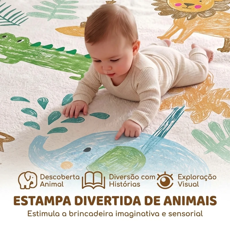 AIYAPLAY Tapete de Atividades Infantil Tapete de Quarto em Espuma Espessura 3 cm Estampa Animal Fundo Antiderrapante 150x200 cm Multicolorido