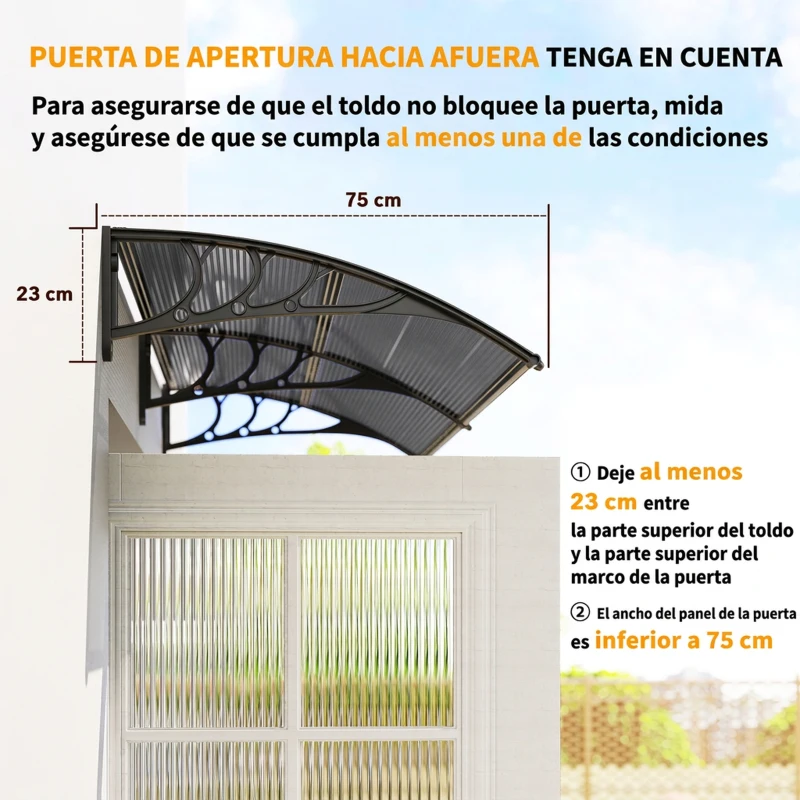 Outsunny Marquesina de Protección contra Sol y Lluvia 196x75x23 cm con Cubierta de Policarbonato para Puertas y Ventanas Negro