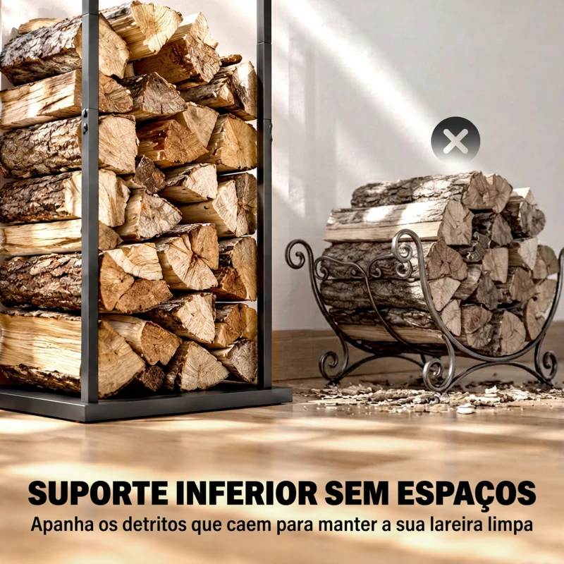 Outsunny Suporte para Lenha Metálico para Lareira com Base Elevada Capacidade de 100 kg 33x33x110 cm Preto