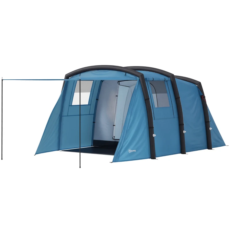 Outsunny Tenda de Campismo Inflável Familiar para 3-4 Pessoas Janelas de Malha e Bolsa de Transporte Proteção UV 50+ 440x280x195 cm Azul