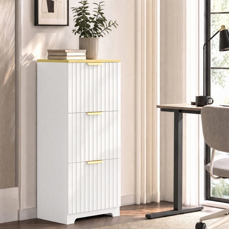 HOMCOM Arquivador Vertical com 3 Gavetas e Barras Ajustáveis para Pastas A4, Móvel de Escritório 39,5 x 40 x 103 cm, Branco