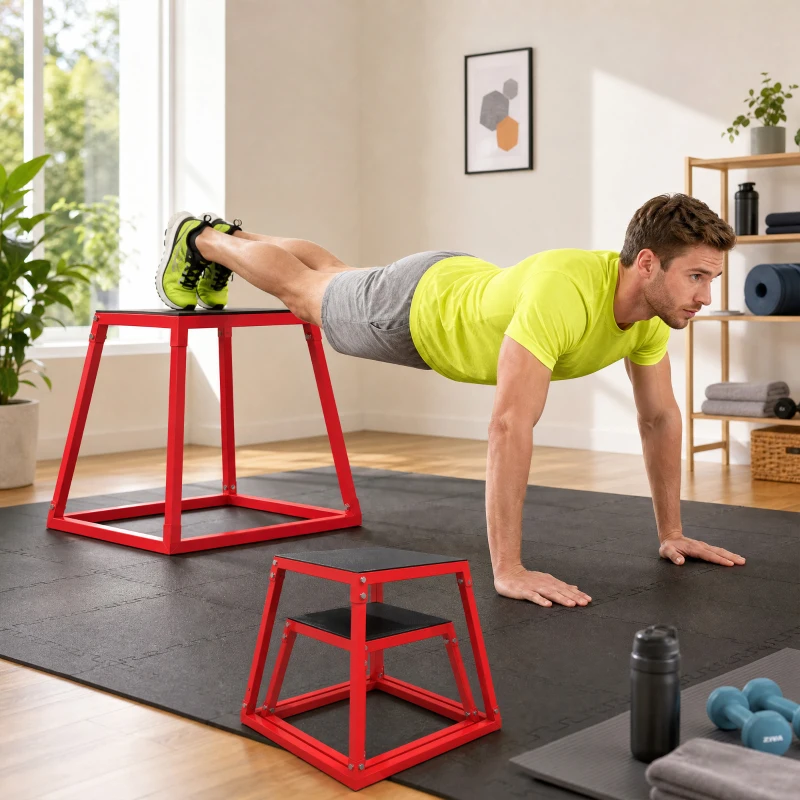 SPORTNOW Conjunto Boxes Pliométricos Trapezoidais Antiderrapantes 30,5-61 cm Vermelho