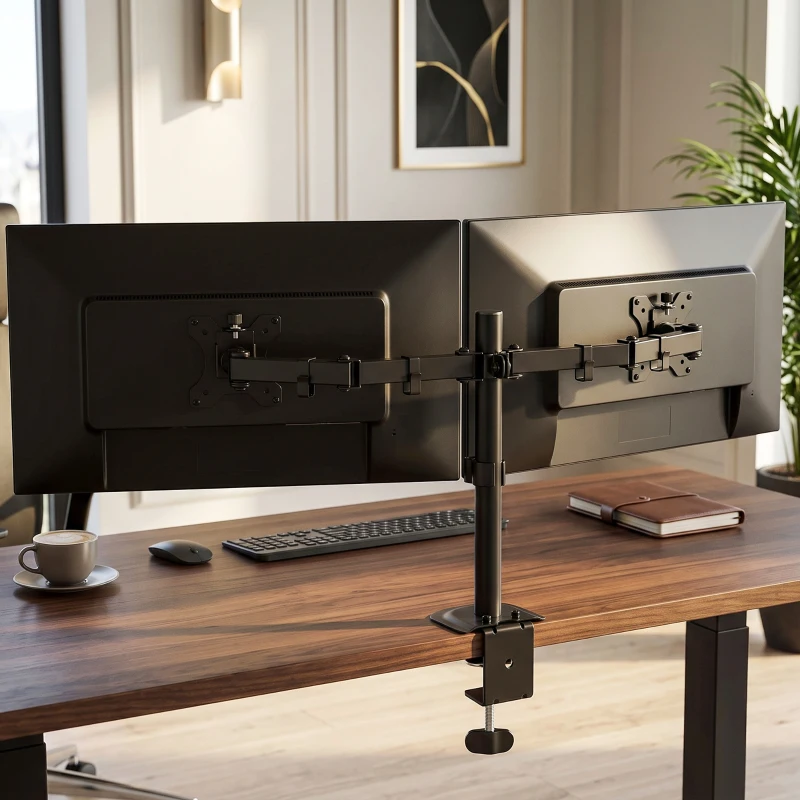 HOMCOM Dual-Monitorständer für 2 Monitore bis 32 Zoll, höhenverstellbar, mit Neigung, Schwenken und 360°-Drehung