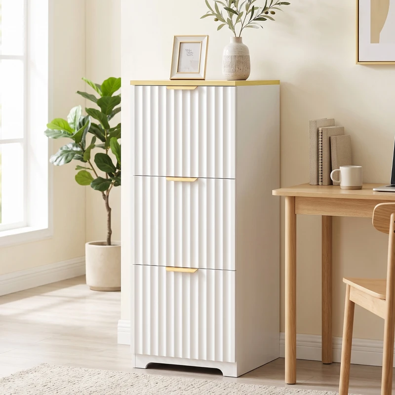 HOMCOM Arquivador Vertical com 3 Gavetas e Barras Ajustáveis para Pastas A4, Móvel de Escritório 39,5 x 40 x 103 cm, Branco
