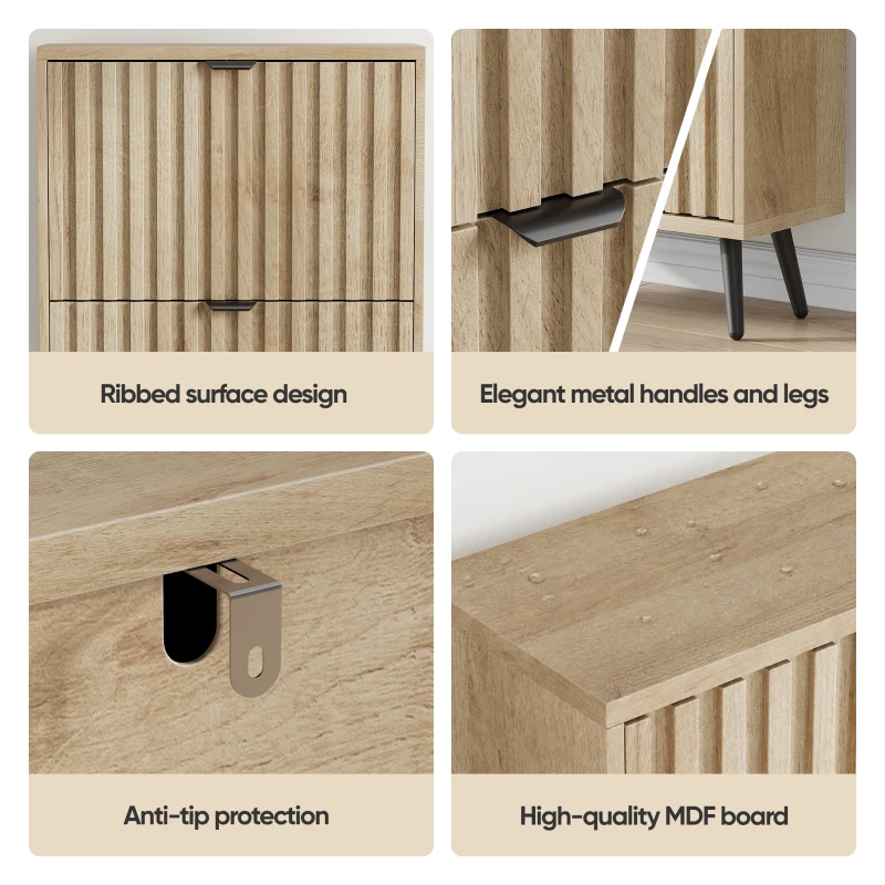 Schuhschrank mit Kippfächern, platzsparend, gerillte Front, freistehend, 60x24x95 cm, Eiche