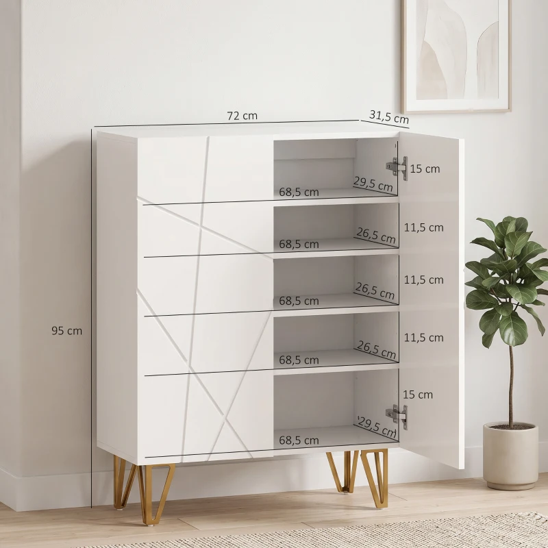 HOMCOM Armario Zapatero con Estantes Ajustables Bisagras de Cierre Suave para 15-20 Pares de Zapatos 72x31,5x95 cm Blanco