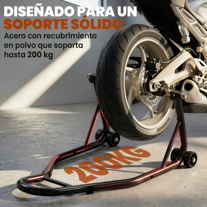 HOMCOM Caballete Moto Soporte Trasera Universal de Acero con Horquillas en U y L para Rueda 10" 17" 18" Carga 200 kg Negro