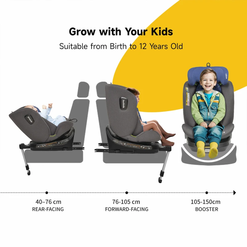 Kindersitz, 360° drehbar, ISOFIX, i-Size, ab Geburt bis 12 Jahre, mit Liegefunktion und abnehmbarem Verdeck, Blau