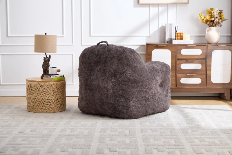 Sitzsack-Sofa mit Armlehnen, zerkleinerter Schaumstofffüllung und Kunstfell, 95x95x79 cm, Dunkelgrau