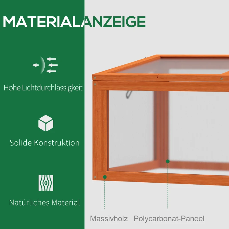 Outsunny Compacte Houten Mini-Kas met Doorzichtig Polycarbonaat Deksel, Oranje 90 x 46 x 40 cm