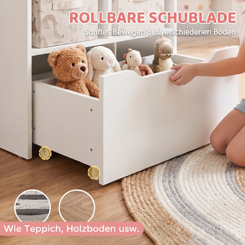HOMCOM Kinderregal mit Schublade Standregal Bücherregal Dekoregal mit Fächer Weiß 60 x 29,9 x 90 cm