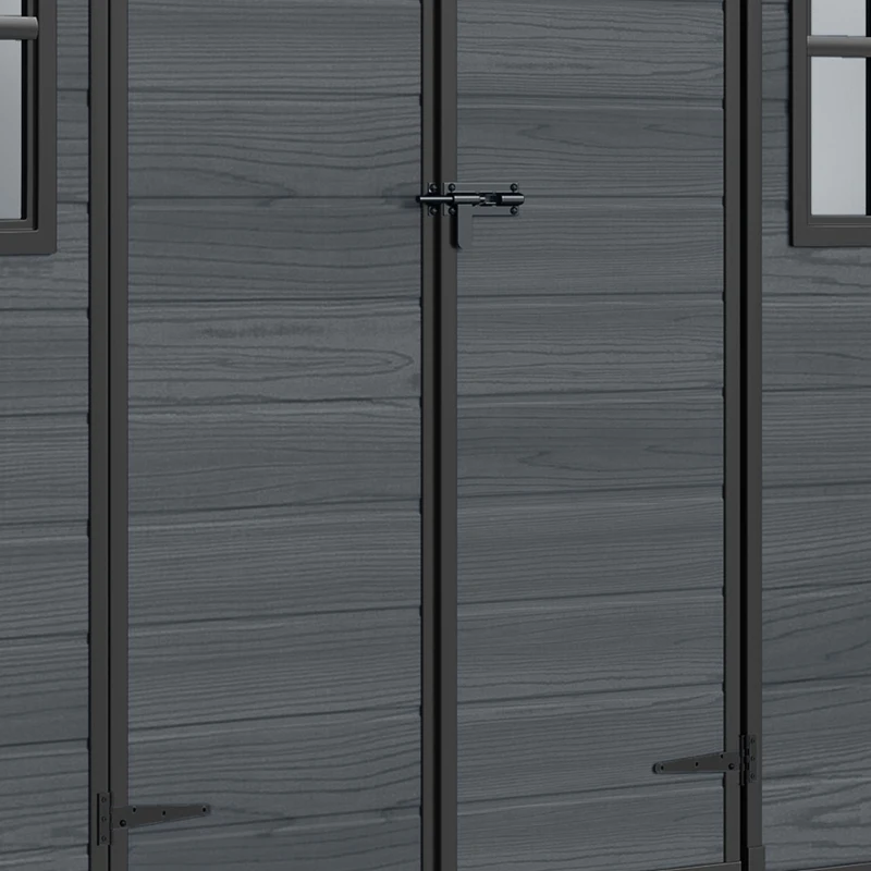 Outsunny 8 x 4 ft Resin Garden Shed, Wood-Effect Outdoor Storage Shed with Floor, Windows, Lockable Doors and Vents, Dark Grey