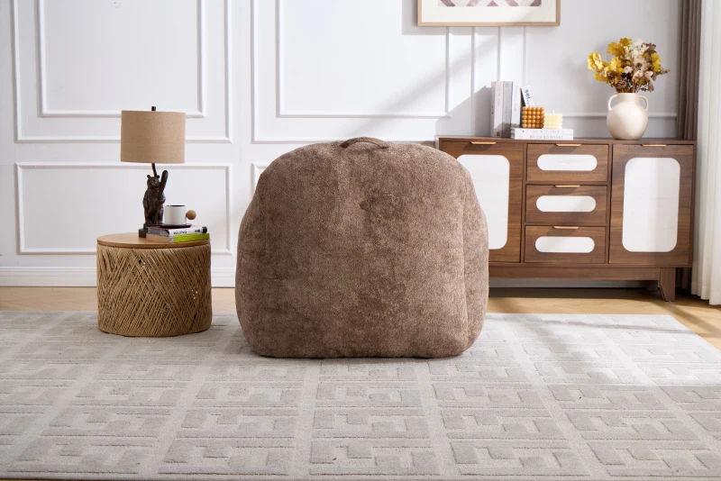 Sitzsack-Sessel mit Armlehnen, Kunstfellbezug, zerkleinerter Schaumstofffüllung, ergonomischer Rückenlehne, 95x95x79 cm, Khaki