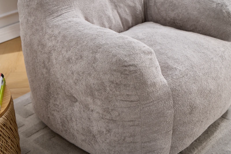Sitzsack-Sessel, geschredderte Schaumstofffüllung, Kunstfell, Armlehnen, 95x95x79 cm, Hellgrau