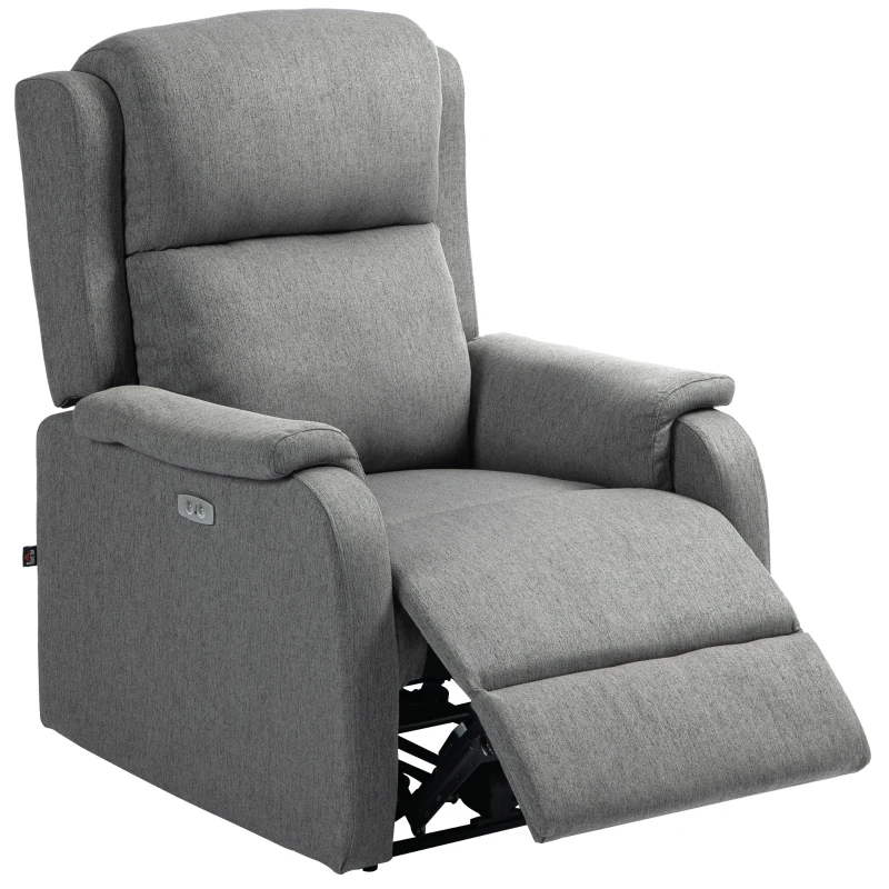 HOMCOM Poltrona Relax Elettrica Reclinabile 150° con Poggiapiedi in Tessuto e Presa USB, Grigio Scuro