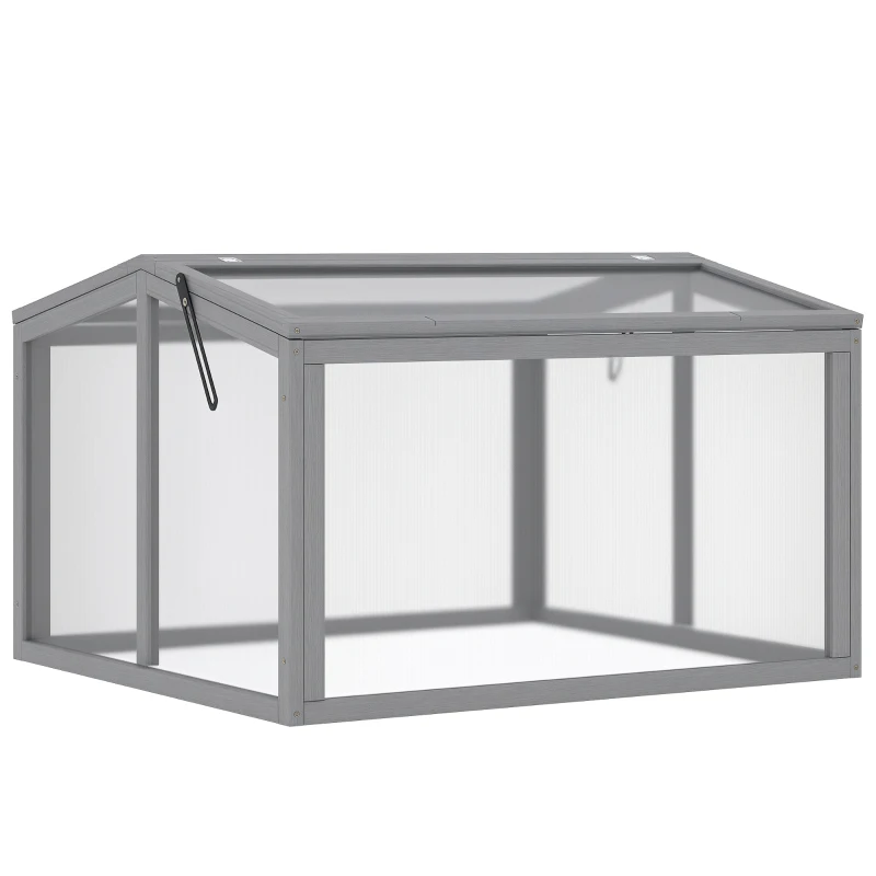 Outsunny Kweekbak Minikas Broeikas met Deksel van Hout en Polycarbonaat Weerbestendig Lichtgrijs 90 x 80 x 58 cm