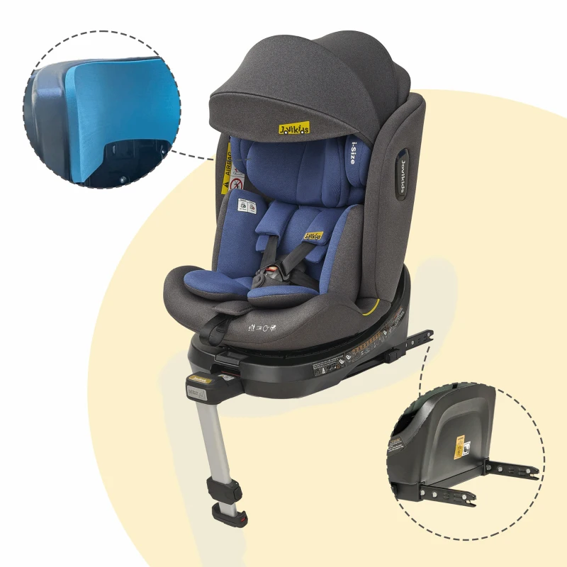 Kindersitz, 360° drehbar, ISOFIX, i-Size, ab Geburt bis 12 Jahre, mit Liegefunktion und abnehmbarem Verdeck, Blau
