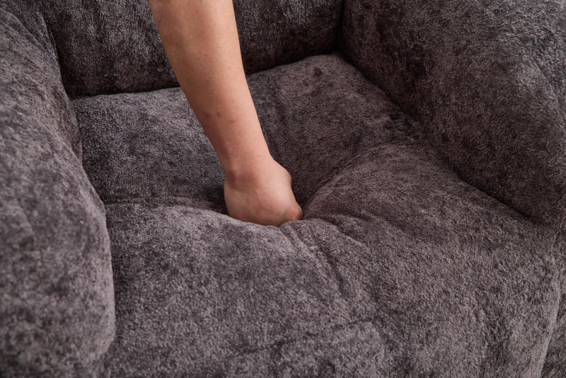 Sitzsack-Sofa mit Armlehnen, zerkleinerter Schaumstofffüllung und Kunstfell, 95x95x79 cm, Dunkelgrau