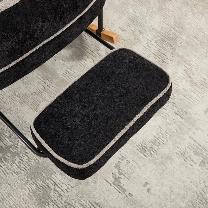 Fauteuil à bascule grand format, dossier réglable, repose-pieds escamotable, coussin rembourré, poches latérales, intérieur et extérieur, Noir+Gris