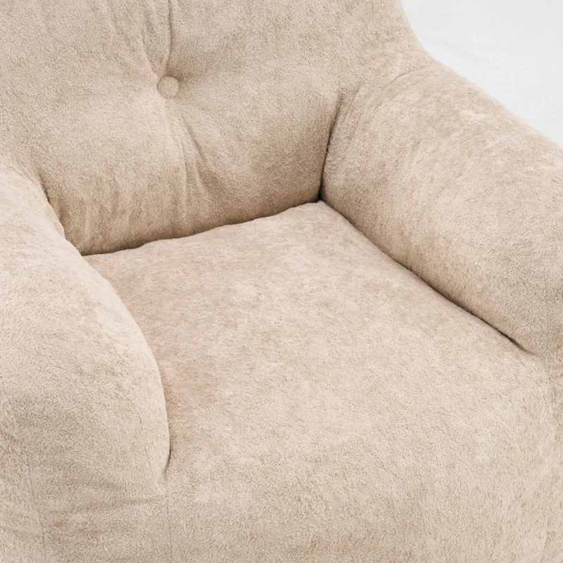 Sitzsack-Sofa mit Armlehnen, zerkleinerter Schaumstofffüllung und Kunstfellbezug für Wohn- und Schlafzimmer, Beige