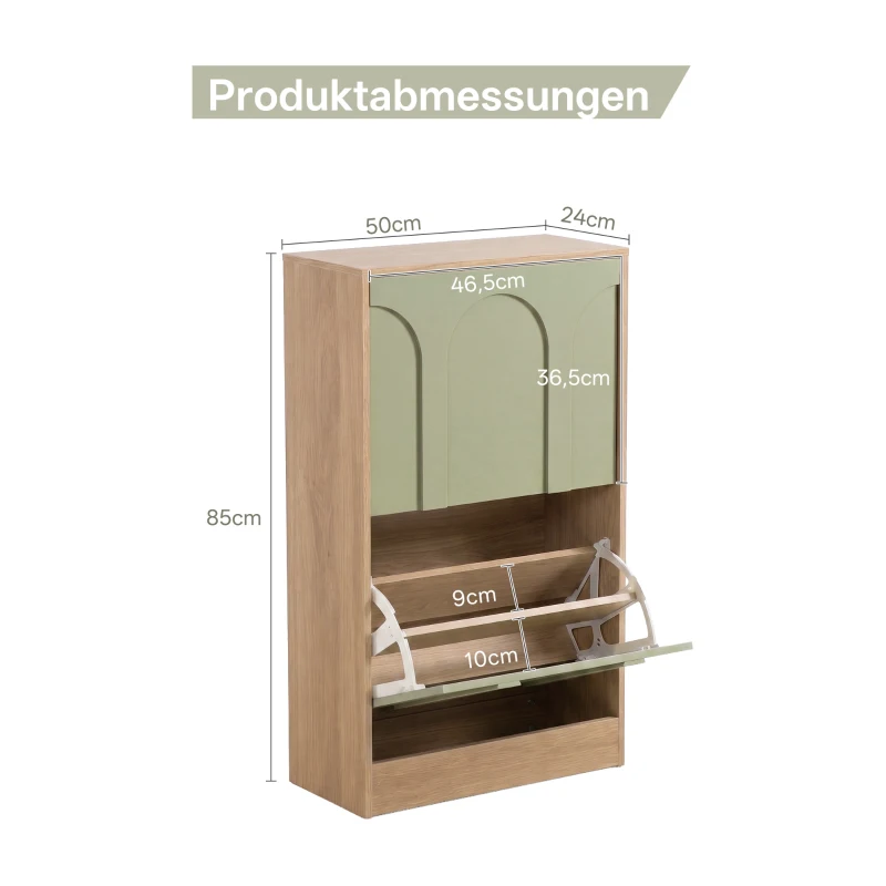 Schuhschrank mit 2 Klappen, schmal, verstellbare Trennwände, Skandi-Design, Grün