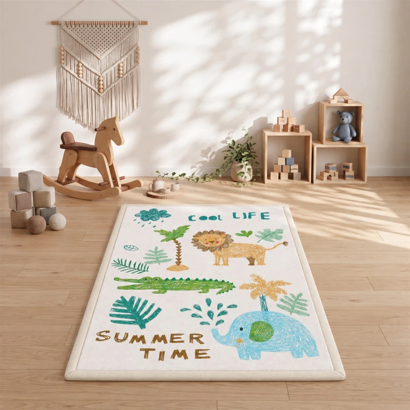 AIYAPLAY Tapete de Atividades Infantil Tapete de Quarto em Espuma Espessura 3 cm Estampa Animal Fundo Antiderrapante 150x200 cm Multicolorido