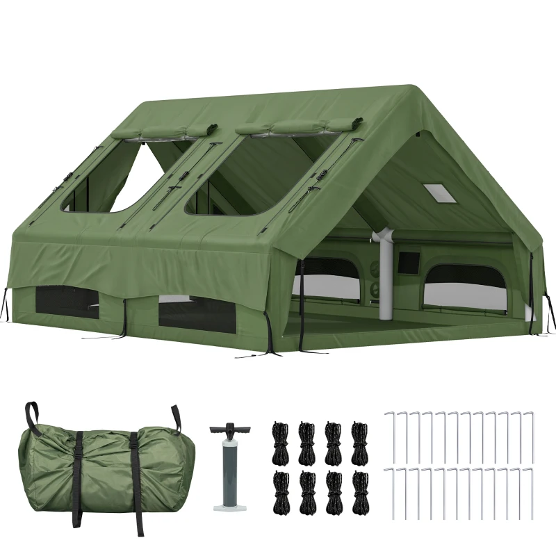 Outsunny Opblaasbare Tent 8-10 Personen Snelle Opzet 4-Seizoenen Waterdicht Krasbestendig Tent met Kachelopening Dakramen