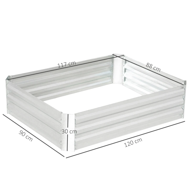 Outsunny gegalvaniseerd stalen verhoogd bed zilver 120 x 90 x 30 cm