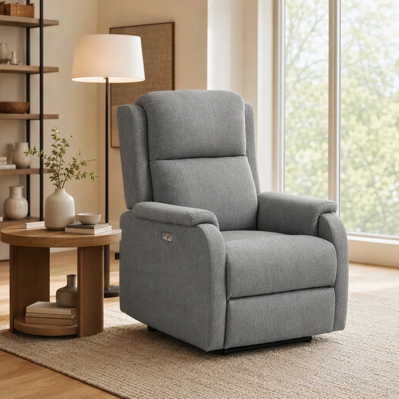 HOMCOM Poltrona Relax Elettrica Reclinabile 150° con Poggiapiedi in Tessuto e Presa USB, Grigio Scuro