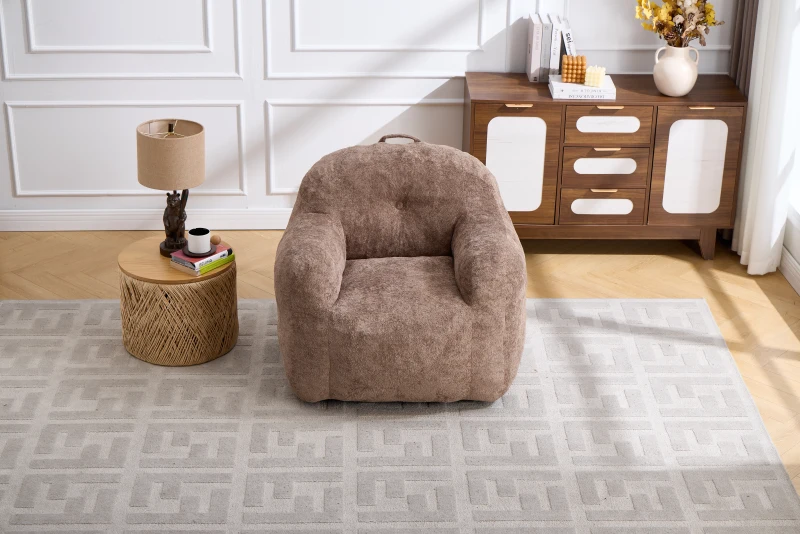Sitzsack-Sessel mit Armlehnen, Kunstfellbezug, zerkleinerter Schaumstofffüllung, ergonomischer Rückenlehne, 95x95x79 cm, Khaki