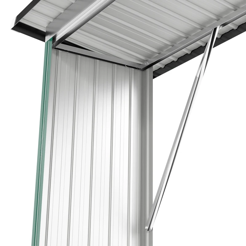 Outsunny Abri-bûches Couvert Support pour Bois de Chauffage Plancher Surélevé Toit Incliné, Acier Galvanisé 213x66,5x150cm Vert