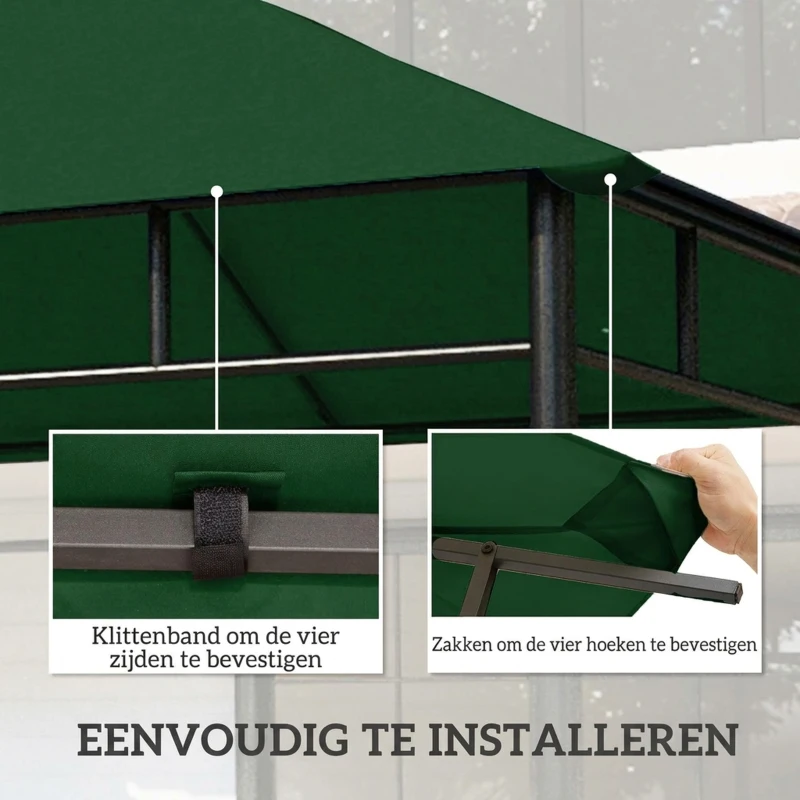 Outsunny partytentdak, vervangend dak voor partytent, partytentafdekking, polyester bescherming tegen de zon, groen 3 x 3 m(m-5)