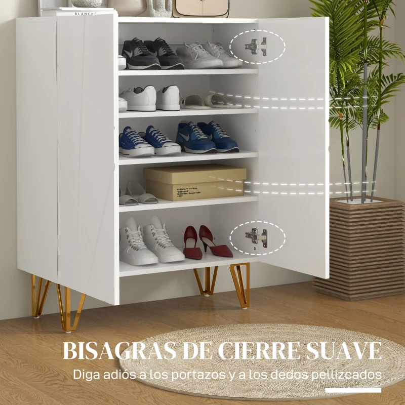 HOMCOM Armario Zapatero con Estantes Ajustables Bisagras de Cierre Suave para 15-20 Pares de Zapatos 72x31,5x95 cm Blanco