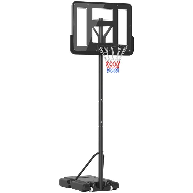 HOMCOM Panier de Basket Extérieur Portable, Hauteur Réglable 1,6-3,05 m, Base Stable Remplissable, Support pour Ballon, Noir