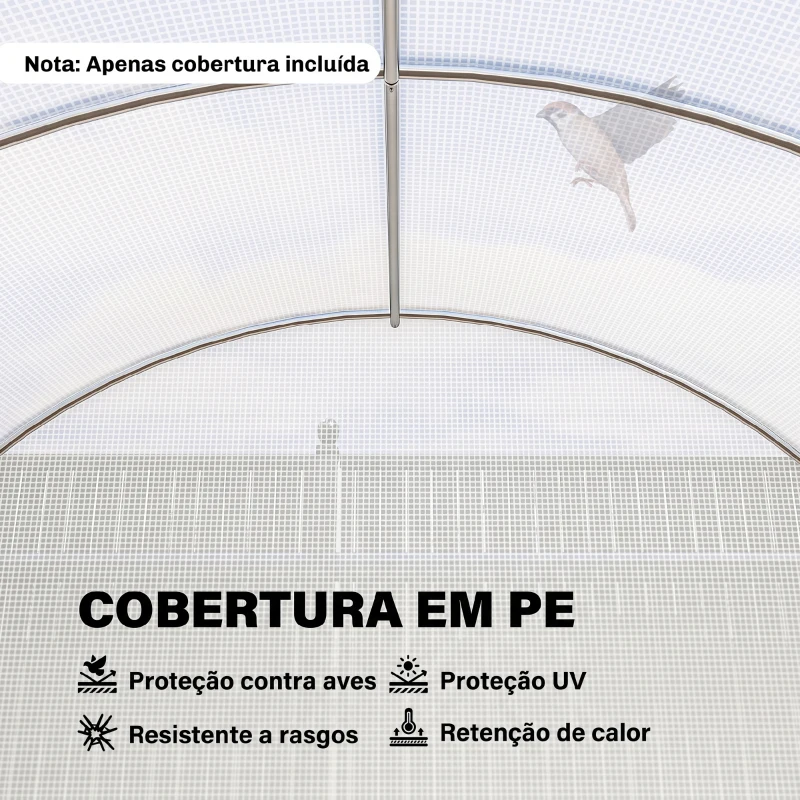 Outsunny Cobertura de Estufa de Túnel 6x3x2m Cobertura de Substituição de Estufa com 12 Janelas e Portas Enroláveis Branco