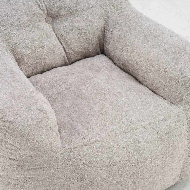 Sitzsack-Sessel, geschredderte Schaumstofffüllung, Kunstfell, Armlehnen, 95x95x79 cm, Hellgrau