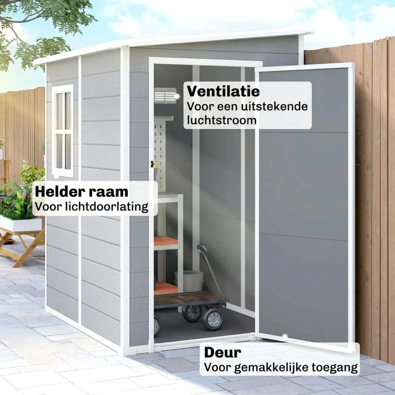Outsunny Tuinschuur Metaal, Aluminium, Ruime Tuinschuur Met Slot, Ventilatie En Daglicht, 122x149x192/177 Cm, Grijs(m-5)