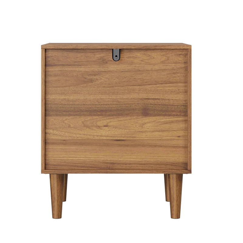 Nachttisch mit 2 Schubladen und geometrischen Intarsien, Boho-Stil, MDF, 48x38x56 cm, Walnussbraun