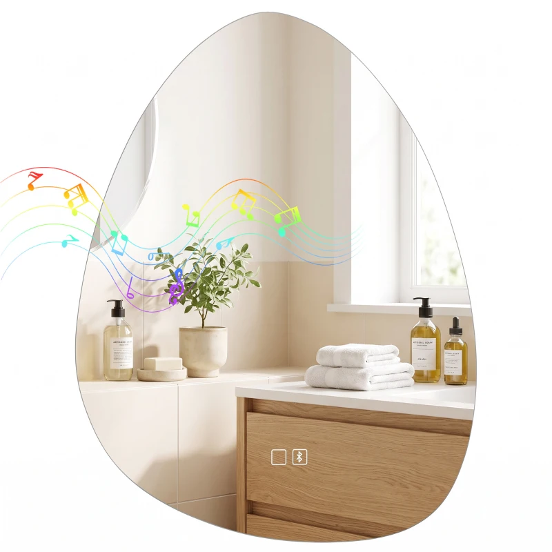 HOMCOM Oglindă de baie cu LED, 3 culori, 60x80 cm, neregulată, Bluetooth, antiaburire, touch