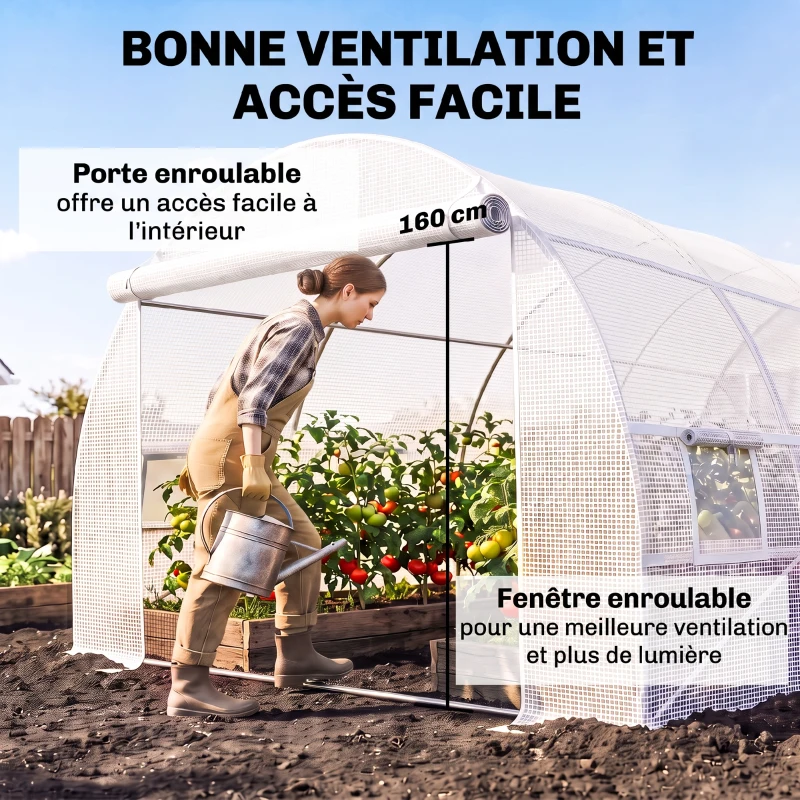 Outsunny Bâche de Rechange Serre Tunnel 18 m², bâche 6L x 3l x 2H m PE Anti-UV imperméable 12 fenêtres + Porte Enroulable zippée
