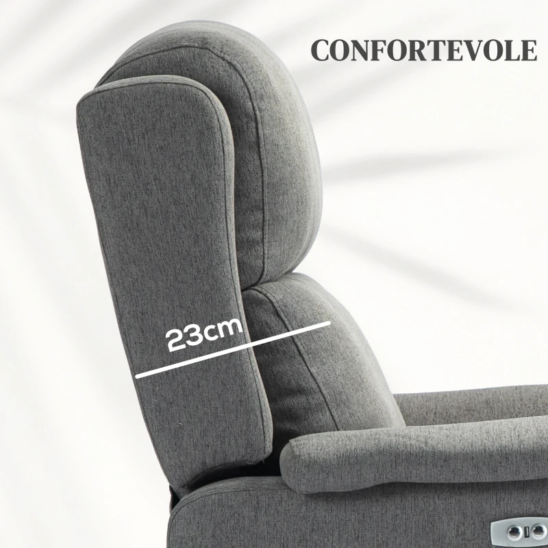 HOMCOM Poltrona Relax Elettrica Reclinabile 150° con Poggiapiedi in Tessuto e Presa USB, Grigio Scuro