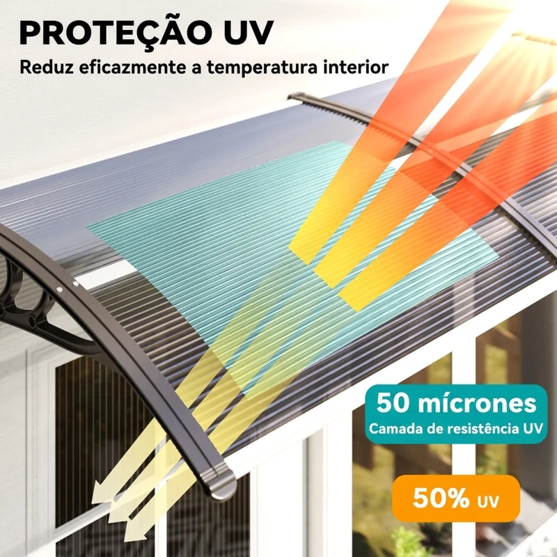 Outsunny Marquise para Portas e Janelas 196x75x23 cm Marquise de Proteção contra Sol e Chuva com Cobertura de Policarbonato Preto