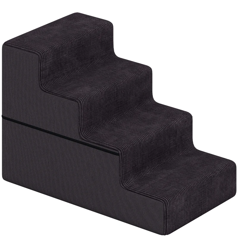 PawHut Dog Steps, 4-Step Dog Stairs for Bed and Sofa, Pet Stairs with Carry Handle, Washable Cover