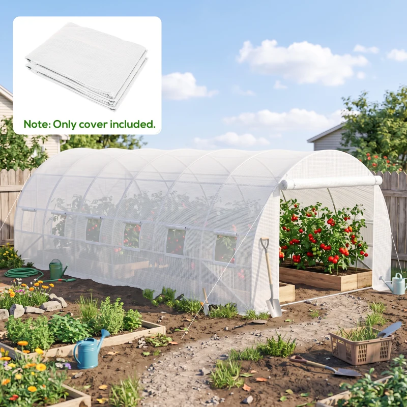 Outsunny Greenhouse Replacement Cover ONLY Winter Garden Plant PE Cover with Roll-up Windows Door, 6 x 3 x 2m White