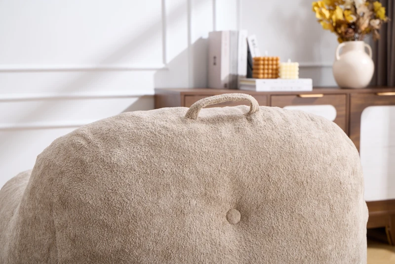 Sitzsack-Sofa mit Armlehnen, zerkleinerter Schaumstofffüllung und Kunstfellbezug für Wohn- und Schlafzimmer, Beige