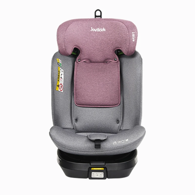 Jovikids drehbarer Kindersitz mit ISOFIX, i-Size, Liegefunktion und Nutzung ab Geburt bis 12 Jahre, Rosa+Grau