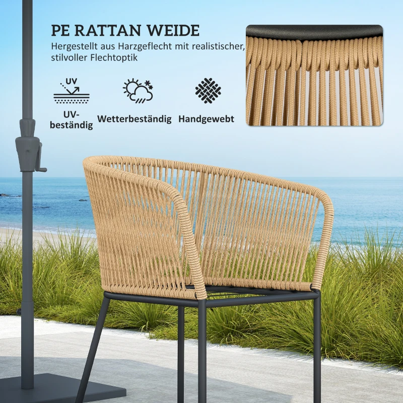 Outsunny 5-delig tuinmeubelset, 4 stoelen, 1 tafel, kunst-rattan, stalen frame, wasbare kussens, voor terras, Khaki