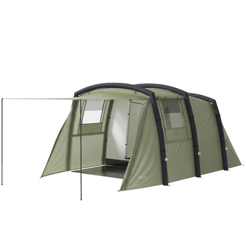 Outsunny Aufblasbares Campingzelt 3 Personen Outdoor Tunnelzelt mit Seitenfenstern Tür Luftträger 4,4 x 2,8 x 1,95 m Grün